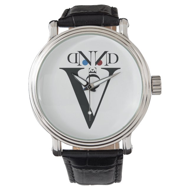 Montre à bracelet en cuir noir face Lettre (devant)