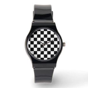 Montre à damiers carré noir et blanc