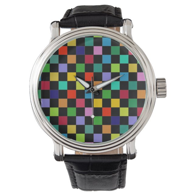 Montre à damiers heure de motif couleur (devant)