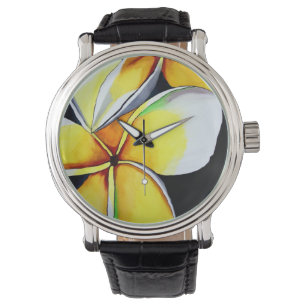 Montre à fleurs Frangipani par Sacha Grossel Art