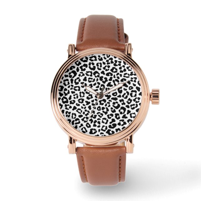 Montre à fond en peau de léopard noir et blanc mod (Recto)