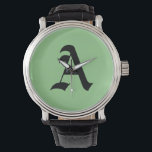 Montre "A" initial<br><div class="desc">Initiale "A" avec arrière - plan vert</div>