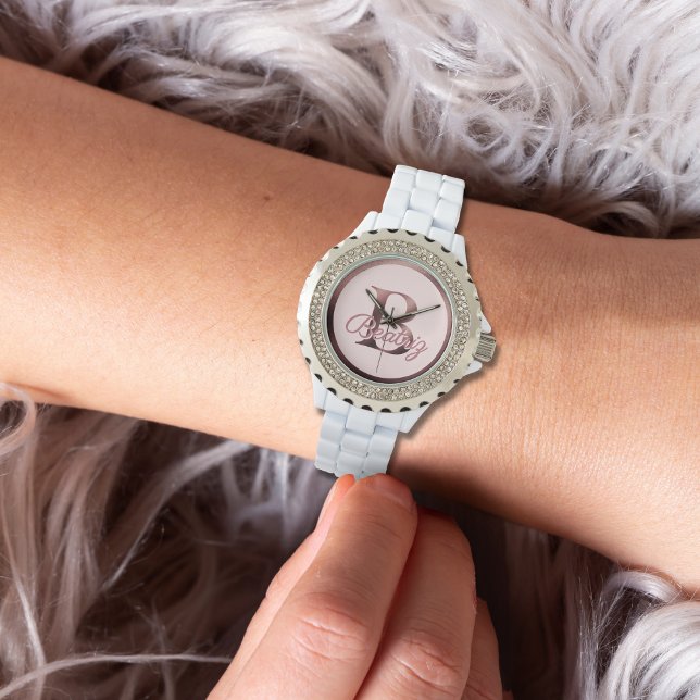 Montre à monogramme B en or rose et rose tendance (Créateur téléchargé)