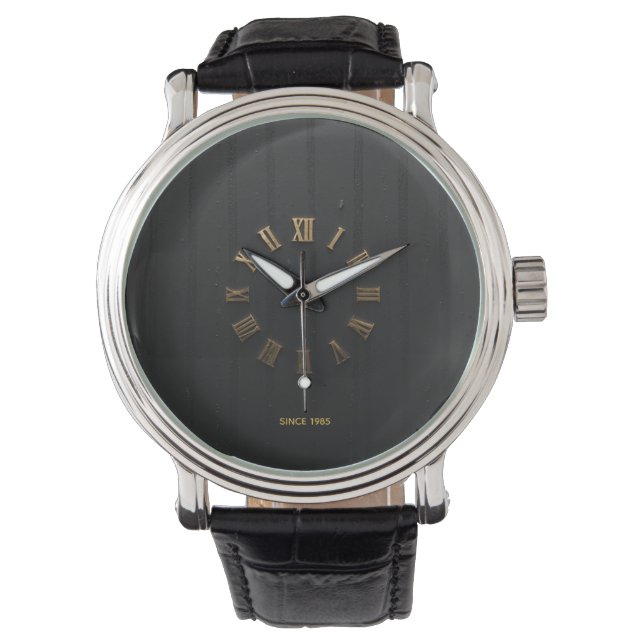 Montre à numéros romains en noir mat et or de luxe (devant)