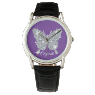 Montre à papillon étincelante au diamant