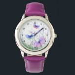 Montre à papillons colorés au printemps<br><div class="desc">Montres avec Printemps Joy Papillons colorés Flying in Nature Watercolor Peinture Papillon et Fleurs - ou Choisissez / Ajouter Votre Texte favori / Couleur - Faites votre cadeau de montre unique - Redimensionnez et déplacez ou supprimez et ajoutez des éléments avec outil de personnalisation! - Dessin et design par MIGNED....</div>