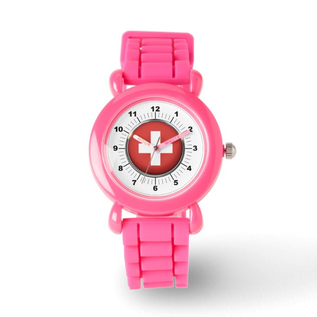 Montre à Parties scintillant rose Drapeau Suisse e (Recto)