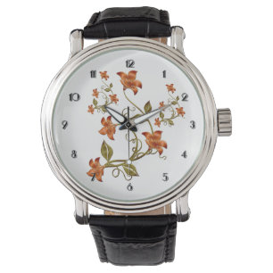 Montre à poignet à motif floral Lillies orange