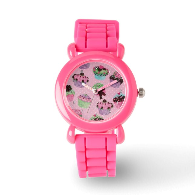 Montre à poignet à pois rose mignon (Recto)