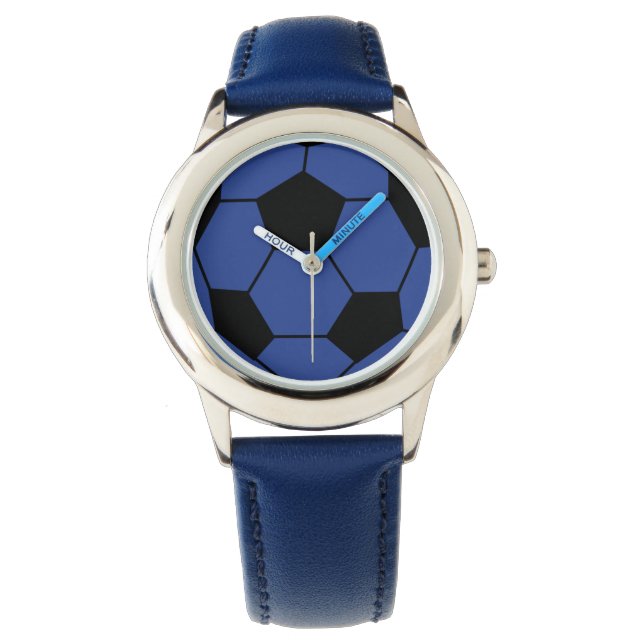 Montre à poignet bleu de soccer (devant)
