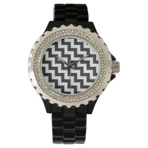 Montre à poignet en pierre : Chevrons noir et blan