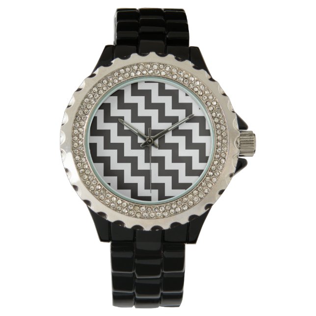 Montre à poignet en pierre : Chevrons noir et blan (devant)