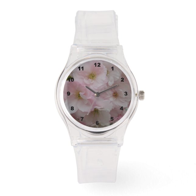 Montre à poignet en silice rose rose printemps (Recto)