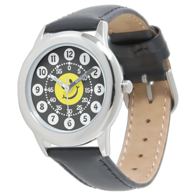 montre à poignet noir, jaune et blanc (Incliné)