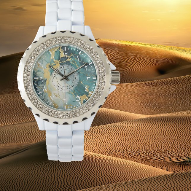 Montre à strass Marbre de sarcelle et or – Émail b (Créateur téléchargé)
