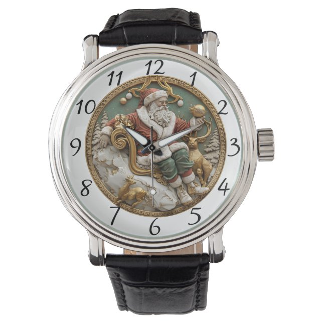 Montre A whimsical Christmas scene with Santa and deer (devant)