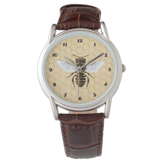 Montre Abeille de miel vintage et peigne de miel (devant)