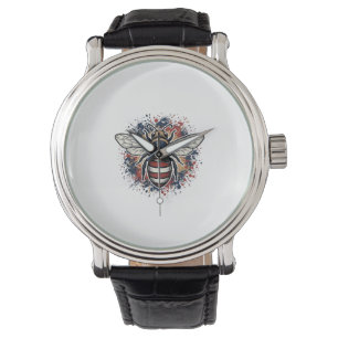 Montre Abeille patriotique gravure vintage vecteur concep
