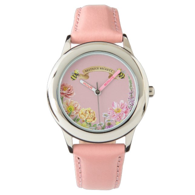Montre Abeille rose mignonne et anniversaire de la fille  (devant)