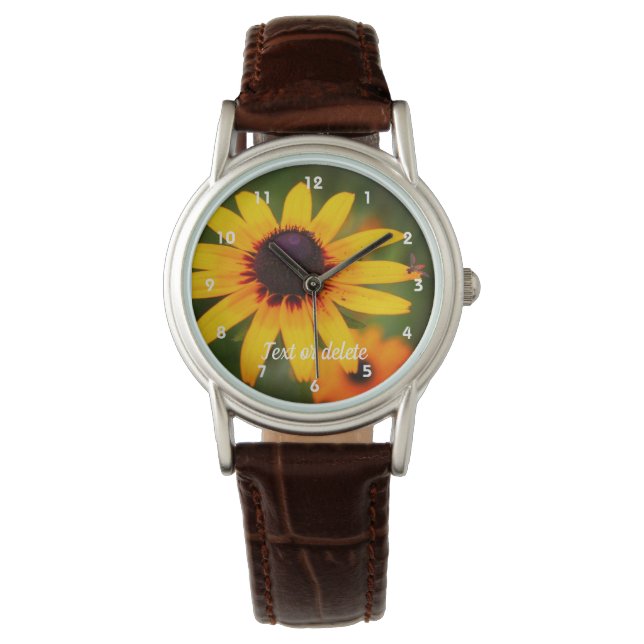 Montre Abeille Sur Fleur Susan Joue Noire Personnalisée (devant)