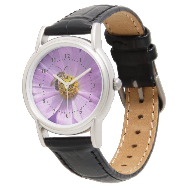 Montre Abeille sur fleur violette (Incliné)