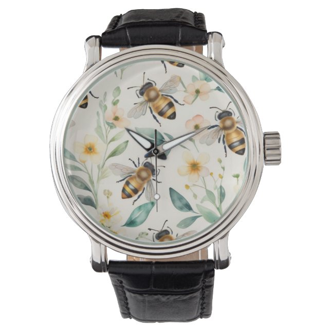 Montre Abeilles et fleurs - Crème Floral Miel Motif (devant)