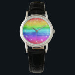 Montre Abstract Watercolor<br><div class="desc">Aquarelle Abstraite Painted Stripes Rainbow. arc-en-ciel aquarelle colorée,  typographie girly tendance chic,  rose violet parties scintillant art,  monogramme moderne nom élégant,  audacieux amusant artistique,  expression été paix vert,  bleu amour dessiné abstrait,  liberté couleur spectre de la peinture,  gay drapeau brosse créative,  aquarelle arc-en-ciel coloré, </div>