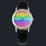 Montre Abstract Watercolor<br><div class="desc">Aquarelle Abstraite Painted Stripes Rainbow. arc-en-ciel aquarelle colorée,  typographie girly tendance chic,  rose violet parties scintillant art,  monogramme moderne nom élégant,  audacieux amusant artistique,  expression été paix vert,  bleu amour dessiné abstrait,  liberté couleur spectre de la peinture,  gay drapeau brosse créative,  aquarelle arc-en-ciel coloré, </div>