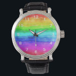 Montre Abstract Watercolor<br><div class="desc">Aquarelle Abstraite Painted Stripes Rainbow. arc-en-ciel aquarelle colorée,  typographie girly tendance chic,  rose violet parties scintillant art,  monogramme moderne nom élégant,  audacieux amusant artistique,  expression été paix vert,  bleu amour dessiné abstrait,  liberté couleur spectre de la peinture,  gay drapeau brosse créative,  aquarelle arc-en-ciel coloré, </div>
