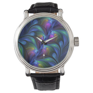 Montre Abstrait Bleu Rose Vert Lumineux Coloré Fractal