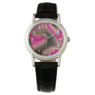Montre Abstrait rose et noir avec perruques d'or