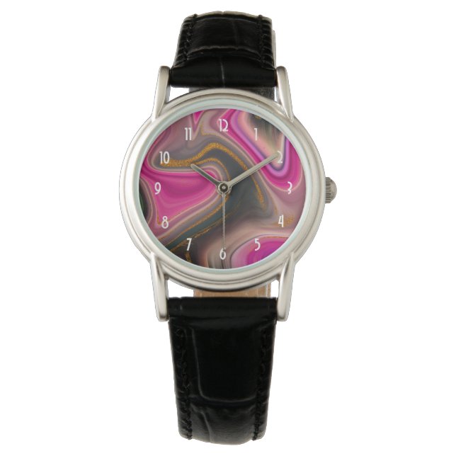 Montre Abstrait rose et noir avec perruques d'or (devant)