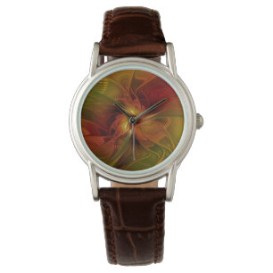 Montre Abstrait Rouge Orange Brown Vert Fractal Art Flowe