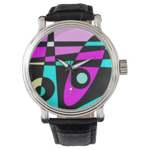 Montre Abstrait Surf Turquoise Hot rose jaune noir