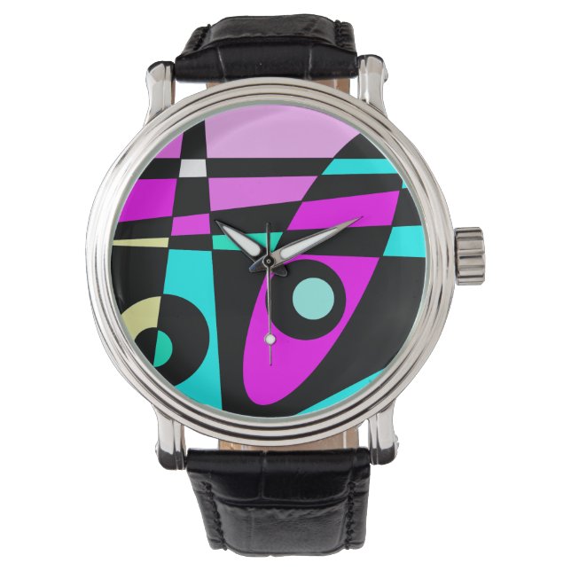 Montre Abstrait Surf Turquoise Hot rose jaune noir (devant)
