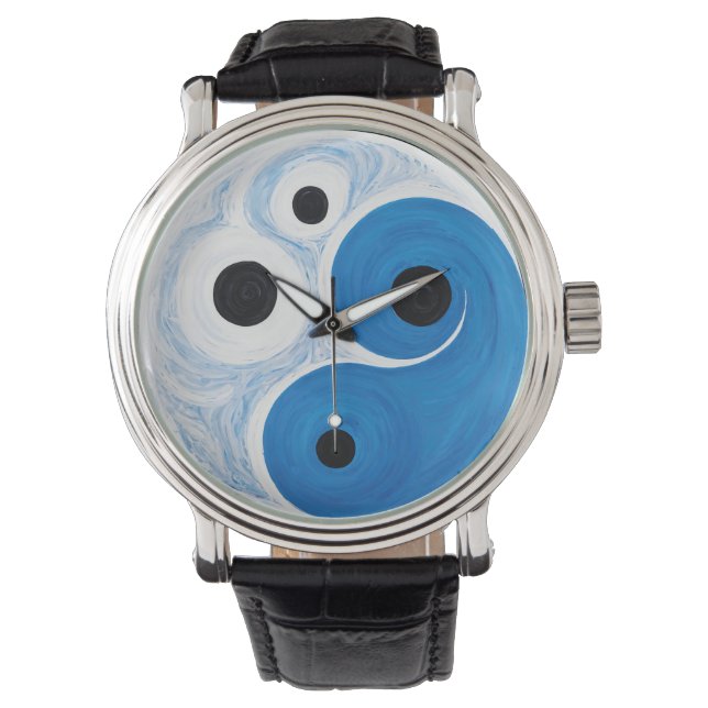 Montre Abstrait Yin Yang : Moderniste Bleu & Blanc (devant)