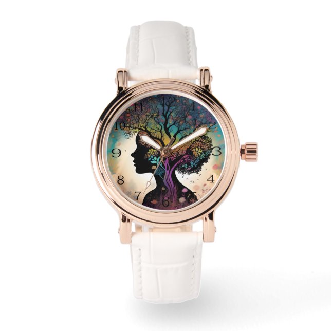 Montre Abstraite Dame Mère Nature Arbres Et Fleurs, (Recto)