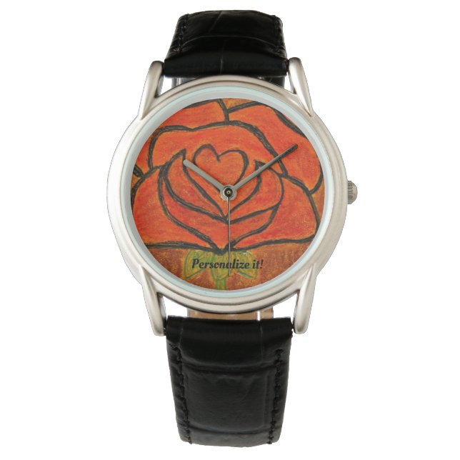 Montre Abstraits accents roses rouge et noir "I Heart You (devant)