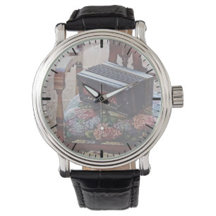 Montre Accordéon bouton sur chaise avec siège à fleurs