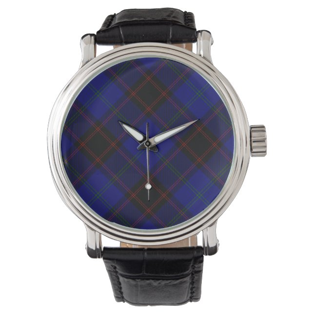 Montre Accueil tartan bleu noir plaid (devant)