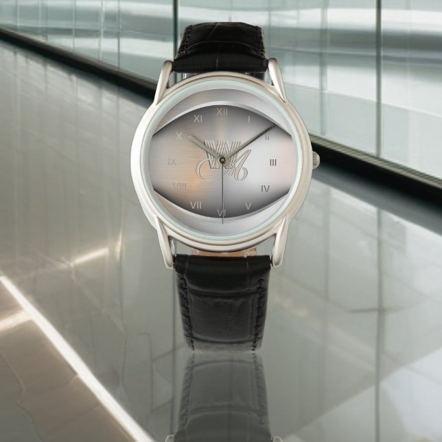 Montre Acier brossé avec motif de monogramme gravé (Créateur téléchargé)