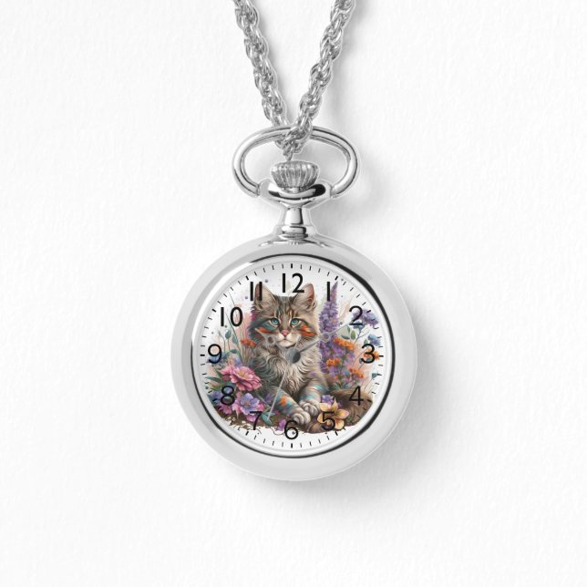 Montre Adorable Aquarelle Maine Coon Kitten Imprimer (Recto)