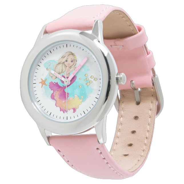 Montre Adorable Blonde Ocean Mermaid PInk Girl's Watch (Incliné)