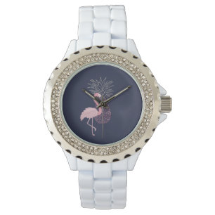 Montre Adorable Flamant rose rose, Ananas