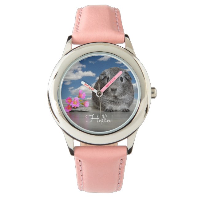 Montre Adorable Guinée Cochon Fleurs Roses Retour À L'Éco (devant)