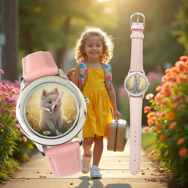 Montre Adorable petit chiot Spitz blanc, enfants  (Créateur téléchargé)