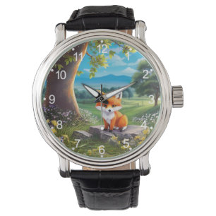 Montre Adorable Renard assis sous l'arbre