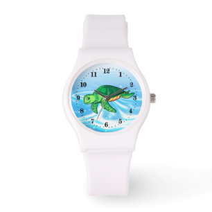 Montre adorant la tortue de mer de plage