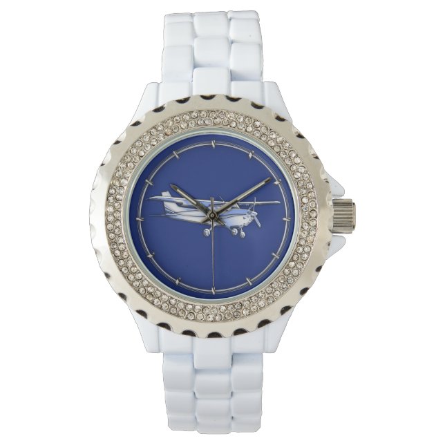 Montre Aéronef Chrome Cessna Silhouette Volant sur bleu (devant)
