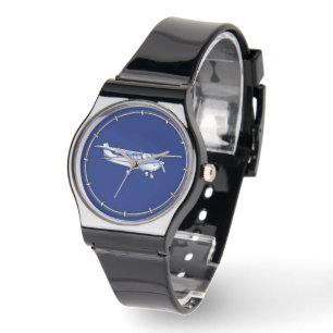 Montre Aéronef Chrome Cessna Silhouette Volant sur bleu